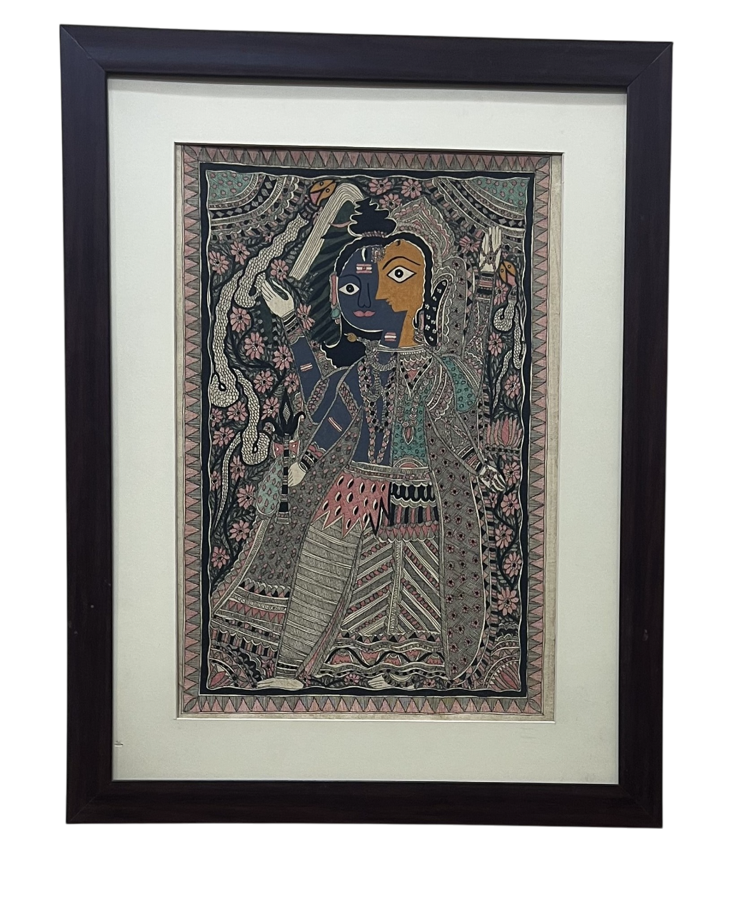 Handpainted Madhubani Painting on Handmade Paper - Ardhanarishvara